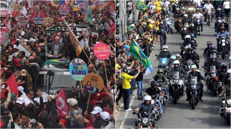 Apoiadores de Lula e de Bolsonaro, durante campanha presidencial de 2022