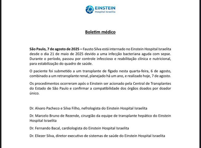 Boletim m&eacute;dico de Faust&atilde;o -