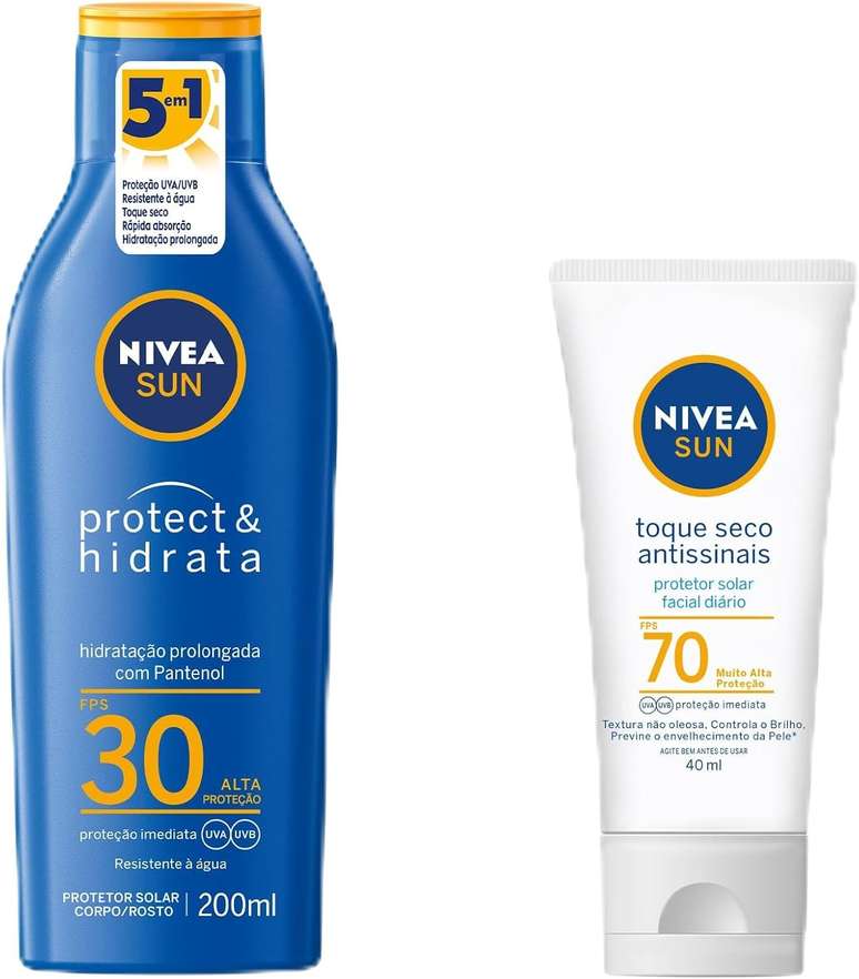 NIVEA SUN Protetor Solar Protect & Hidrata FPS 30 200ml + NIVEA SUN Protetor Solar Facial Toque Seco Antissinais FPS 70 40ml