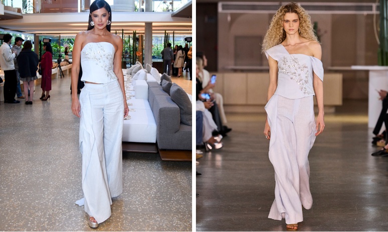 Vera Viel usa look desfilado por Fabiana Milazzo (Fotos: Andy Santana/Brazil News/Zé Takahashi/Divulgação)