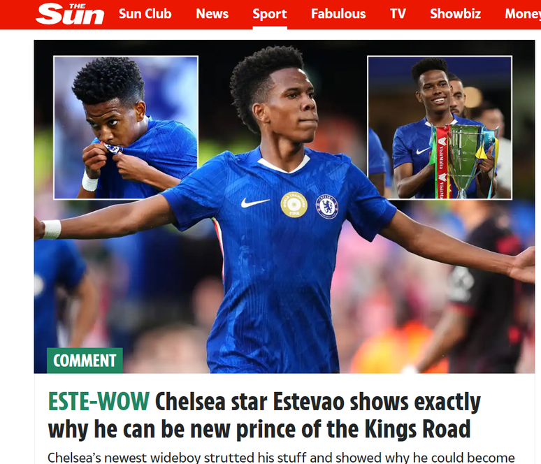'The Sun' repercute estreia de Estêvão pelo Chelsea