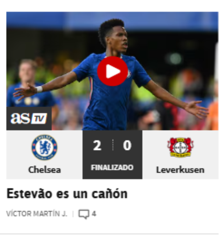 'AS' repercute estreia de Estêvão pelo Chelsea
