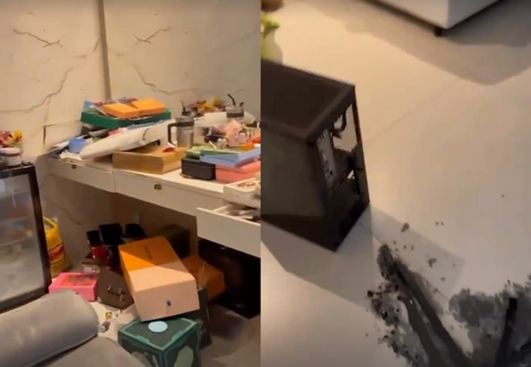 Imagens compartilhadas por Bia Miranda de como ficou sua casa ap&oacute;s opera&ccedil;&atilde;o da Pol&iacute;cia Civil 