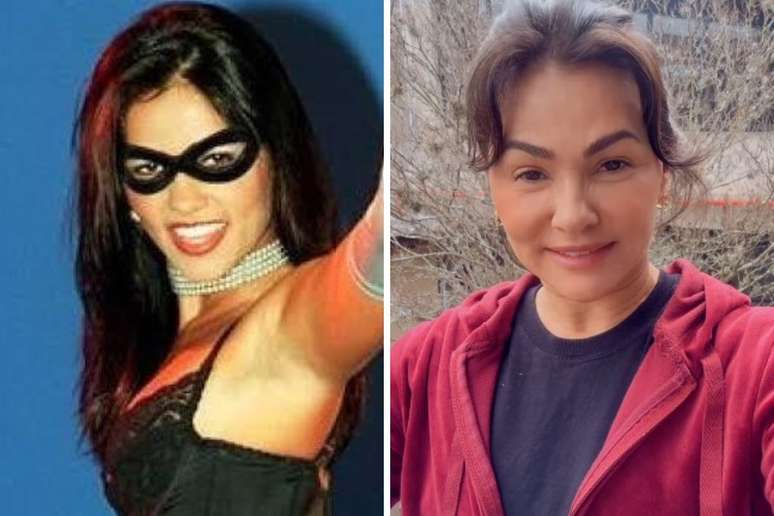 Da esquerda para a direita: Suzana Alves caracterizada como Tiazinha | Suzana Alves atualmente