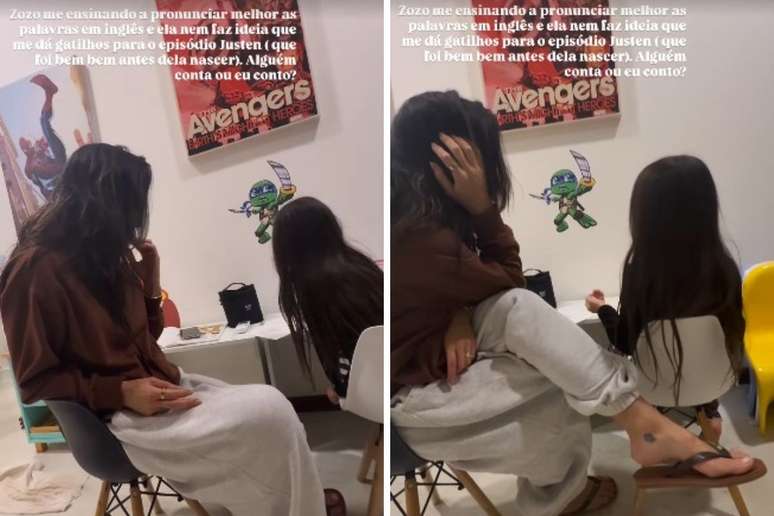 Zoe ensinando inglês para Sabrina Sato