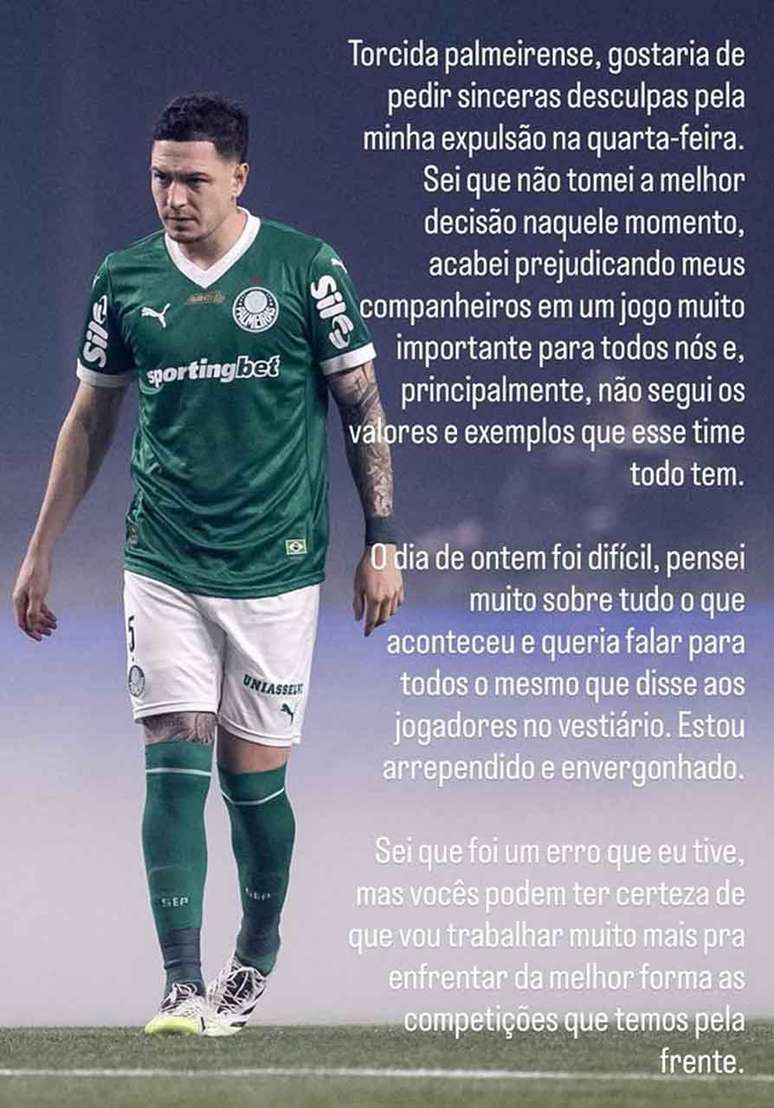 An&iacute;bal Moreno pede desculpas &agrave; torcida do Palmeiras.