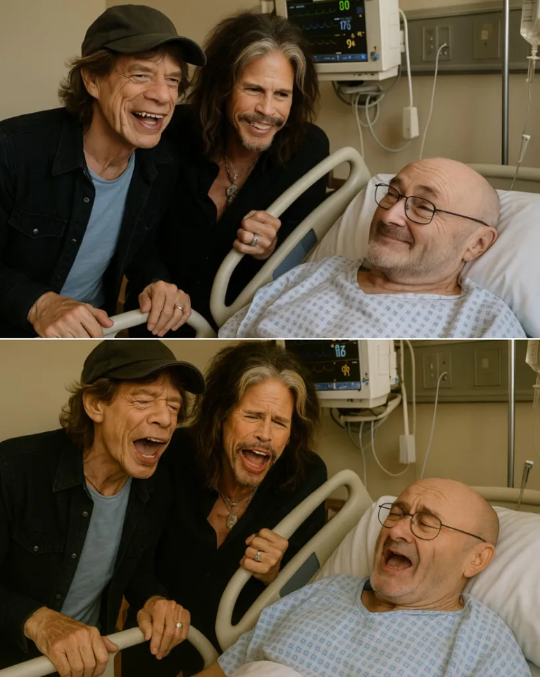 Imagens geradas por IA de astros do rock cl&aacute;ssico em situa&ccedil;&otilde;es bizarras, como esta que mostra Mick Jagger, Steven Tyler e Phil Collins, est&atilde;o aparecendo cada vez mais na internet