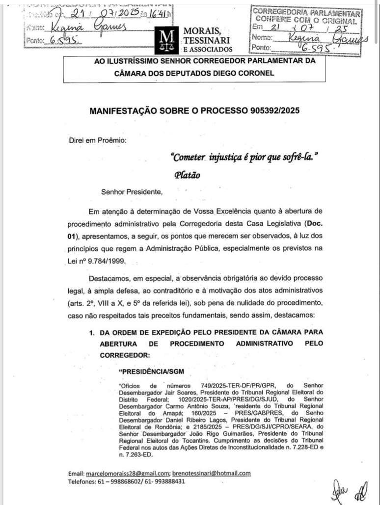 Os advogados Marcelo Morais (OAB 7901) e Breno Tessinari (OAB 49221), então lotados no gabinete de Silvia Waiãpi, assinaram o recurso que tentava reverter a cassação da ex-parlamentar.
