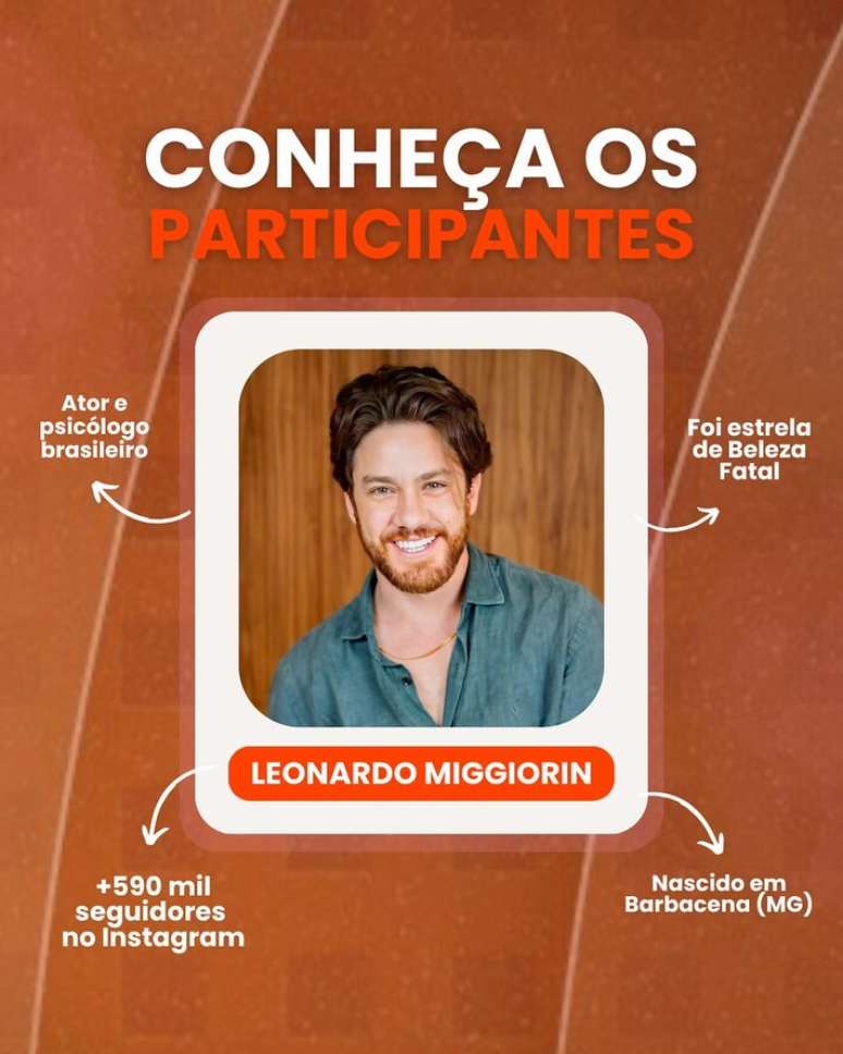 Leonardo Miggiorin estar&aacute; na disputa do reality da Band.