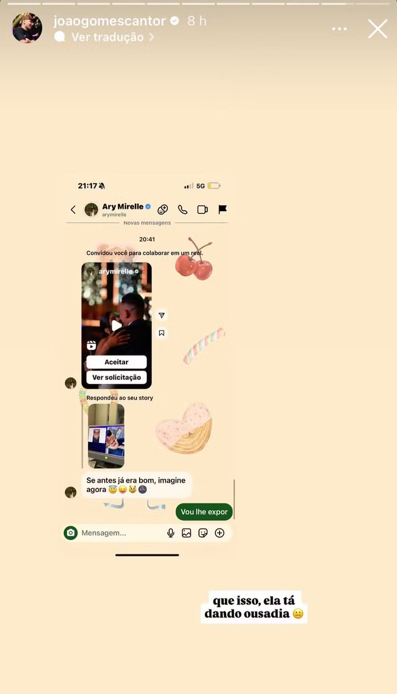 Cantor publicou print de mensagem da esposa em suas redes sociais