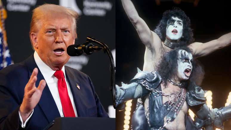 Donald Trump e Paul Stanley e Gene Simmons, do Kiss