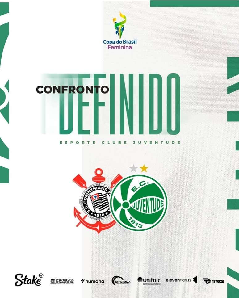 Juventude enfrenta o Corinthians nas oitavas de final da Copa do Brasil Feminina 