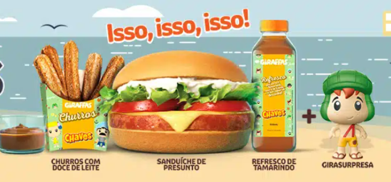 Combo Chaves em Acapulco do Giraffas vem com churros, sandu&iacute;che de presunto e refresco