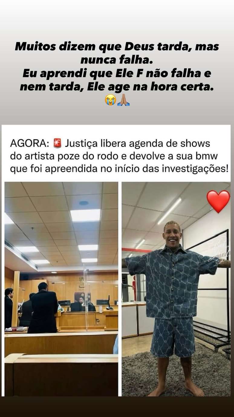 Publicação de Poze comemorando decisão judicial nas redes sociais