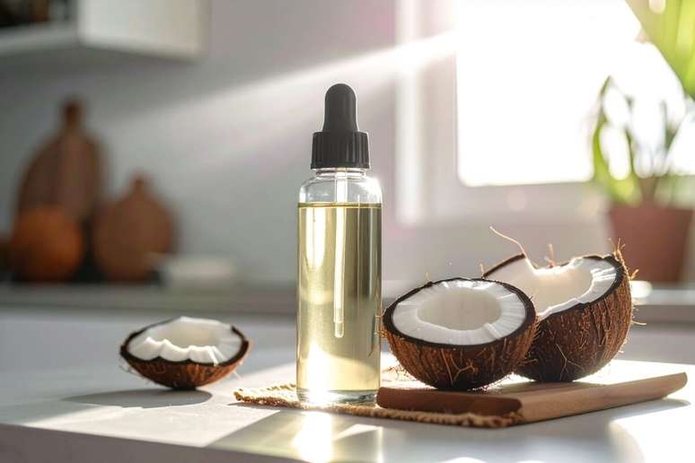 O óleo de coco é ideal para nutrir cabelos ressecados por química, descoloração ou uso frequente de ferramentas de calor 