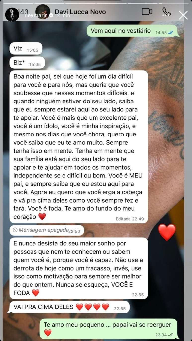 Neymar compartilhou conversa que teve com o filho após sofrer goleada do Vasco.