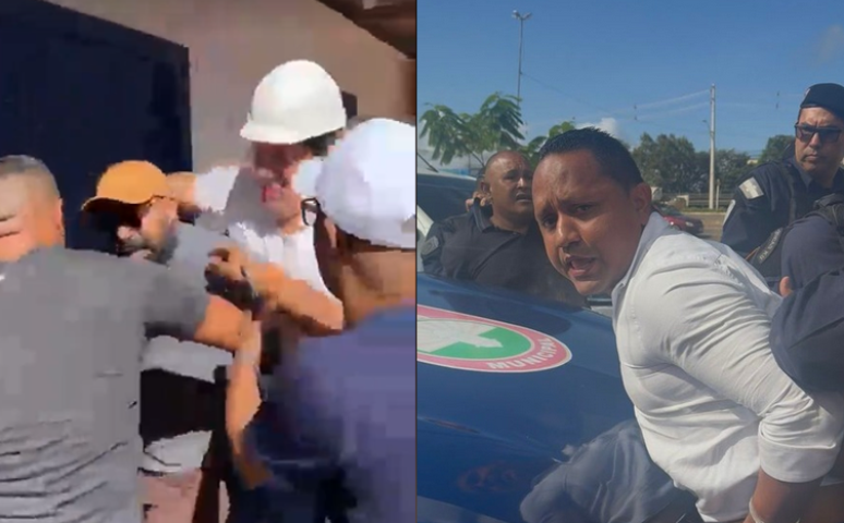 Montagem com momento em que Dr. Furlan agarra o pesco&ccedil;o de um dos integrantes da equipe de reportagem e o momento em que o jornalista Heverson &eacute; detido