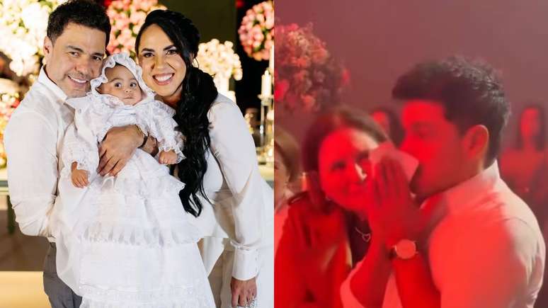 Zezé di Camargo se emociona no batizado da filha com suposta música para ex