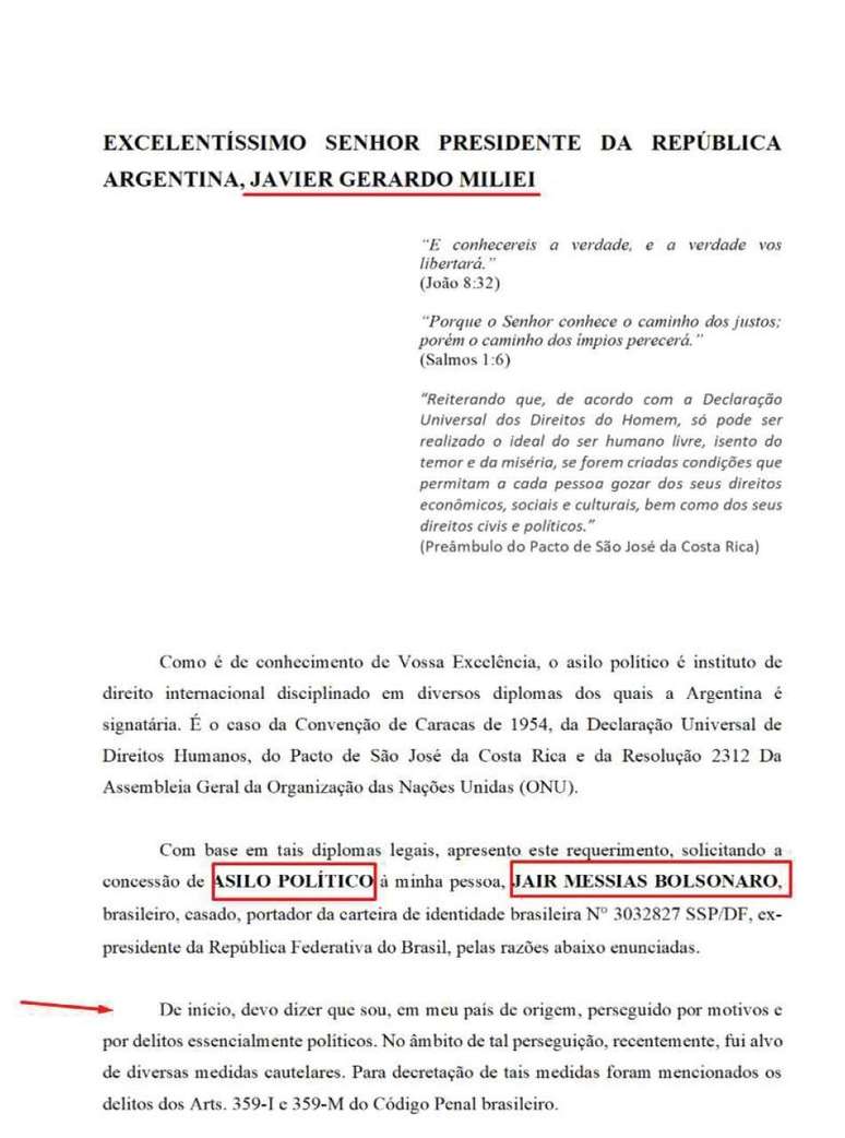 Relat&oacute;rio da PF traz pedido de asilo dirigido a Milei