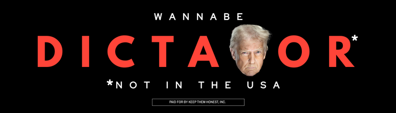 "Aspirante a ditador. Nos Estados Unidos, n&atilde;o", diz, em ingl&ecirc;s, o outdoor da campanha de Miguel B. Fern&aacute;ndez, na Fl&oacute;rida.