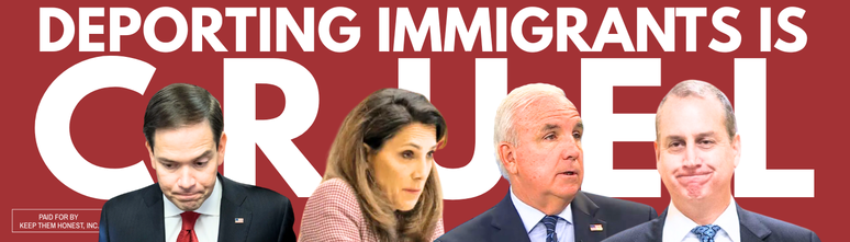 'Deportar imigrantes &eacute; cruel', defende o outdoor que mostra, da esquerda para a direita, Marco Rubio, Mar&iacute;a Elvira Salazar, Carlos Gim&eacute;nez e Mario D&iacute;az-Balart.