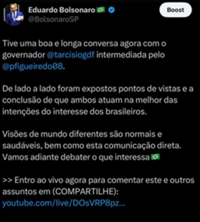 Publicação do Eduardo ocorreu após a entrevista do pai à CNN