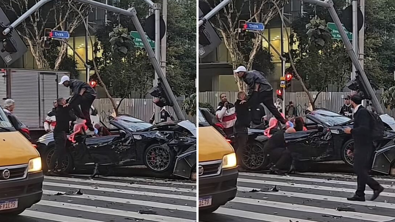 The video shows an aggressive black cat with the victim and on Porsche after an accident in SP; I wait