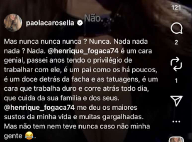 Paola fez quest&atilde;o de afastar os rumores ap&oacute;s a entrevista