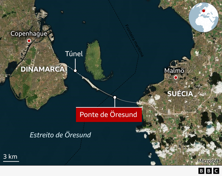 Mapa com a localiza&ccedil;&atilde;o da ponte de &Ouml;resund