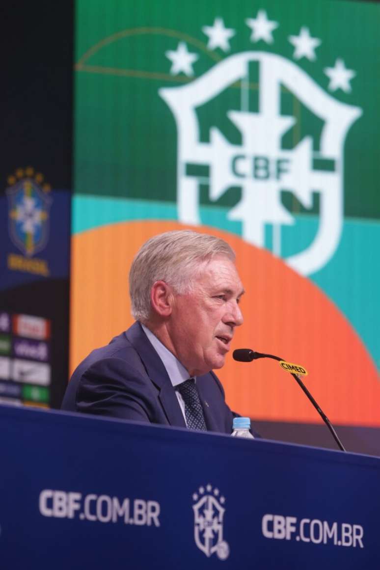 Carlo Ancelotti, técnico da seleção brasileira, durante convocação para jogos das Eliminatórias da Copa.