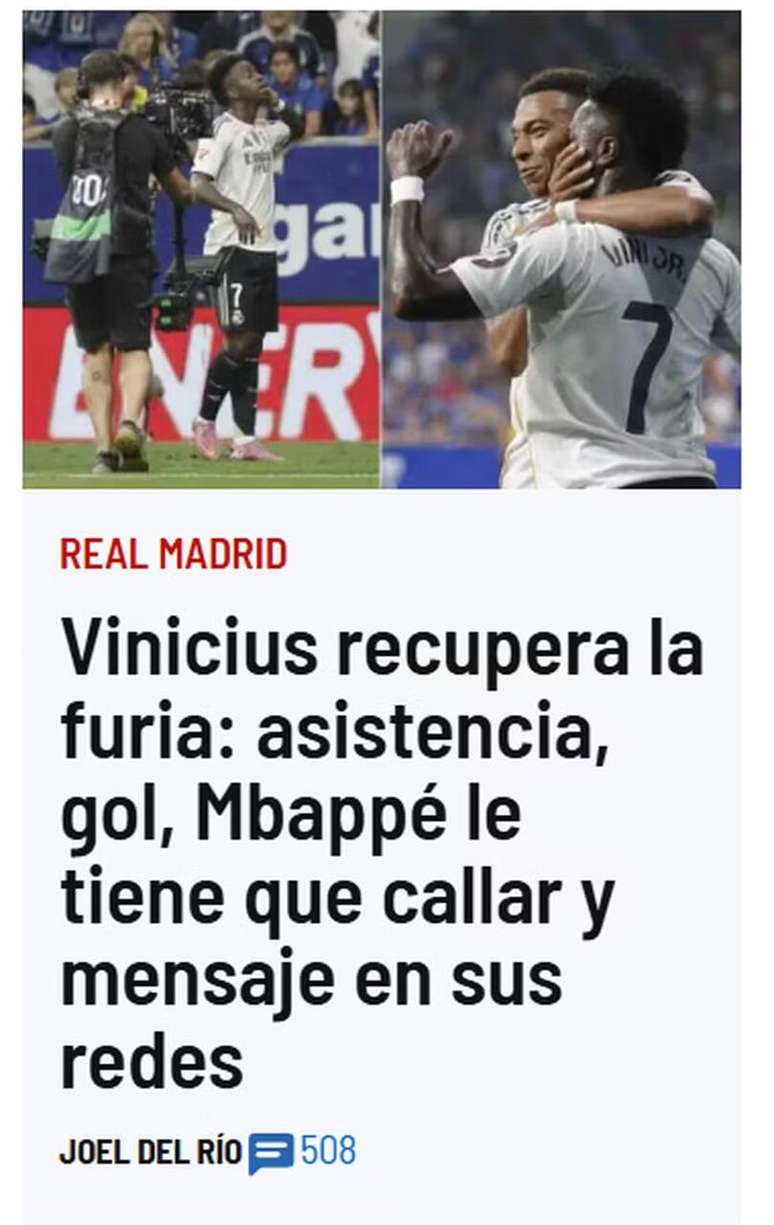 Jornal Marca elogia atuação de Vini Jr –