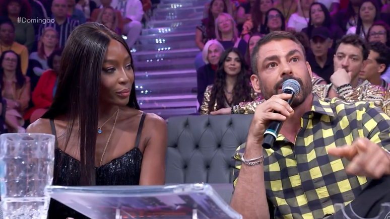 Naomi Campbell e Cauã Reymond no Domingão com Huck