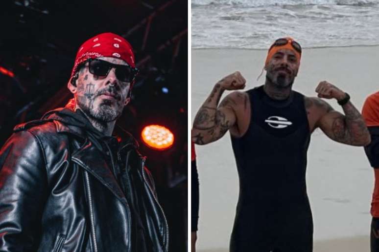 From left to right: Tico Santa Cruz on stage and on the beach