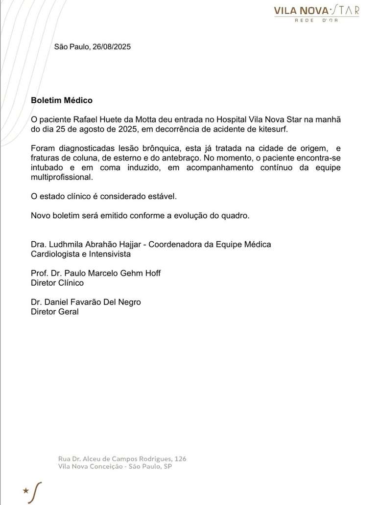 Boletim médico de Rafael Motta