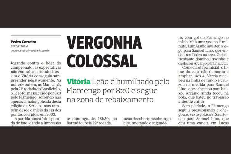 Reportagem do Jornal Correio sobre a goleada &ndash;