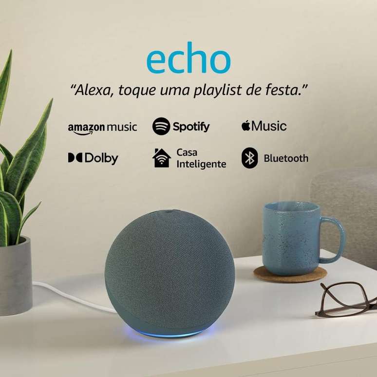 Echo com Alexa (Gera&ccedil;&atilde;o mais recente): Com som premium e hub Zigbee de casa inteligente - Cor Azul