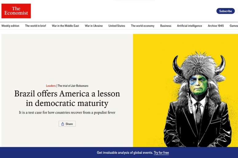 Capa do The Economist com Bolsonaro