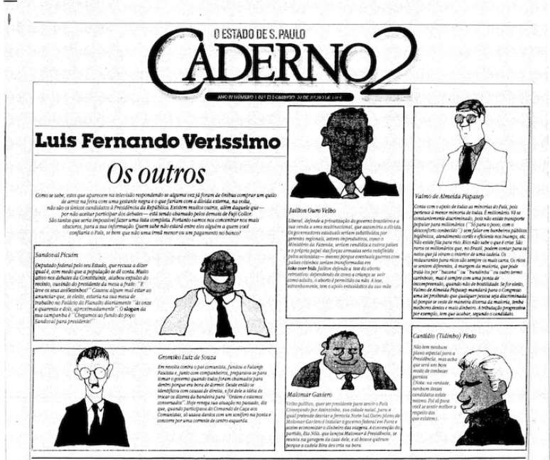 Coluna 'Os Outros', de Luis Fernando Verissimo, publicada no Caderno 2 do 'Estad&atilde;o' em 30 de junho de 1989.