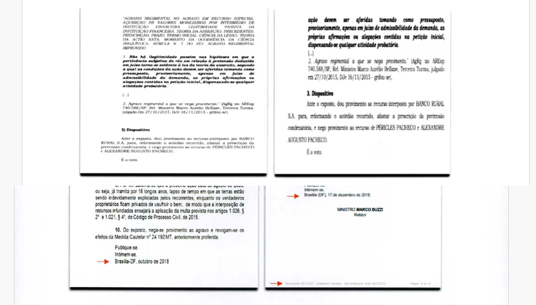 Relat&oacute;rio da PF comparou minuta encontrada com lobista (&agrave; esquerda) com decis&atilde;o oficial proferida pelo ministro do STJ (&agrave; direita) e identificou trechos coincidentes