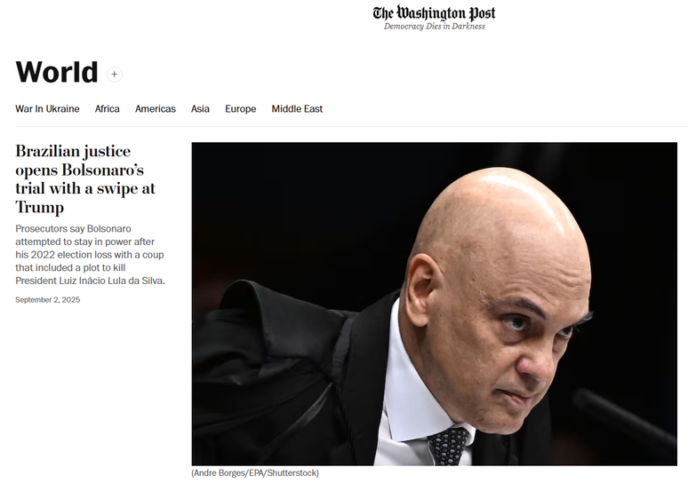 Washington Post destaca julgamento de Bolsonaro por tentativa de golpe de Estado no STF