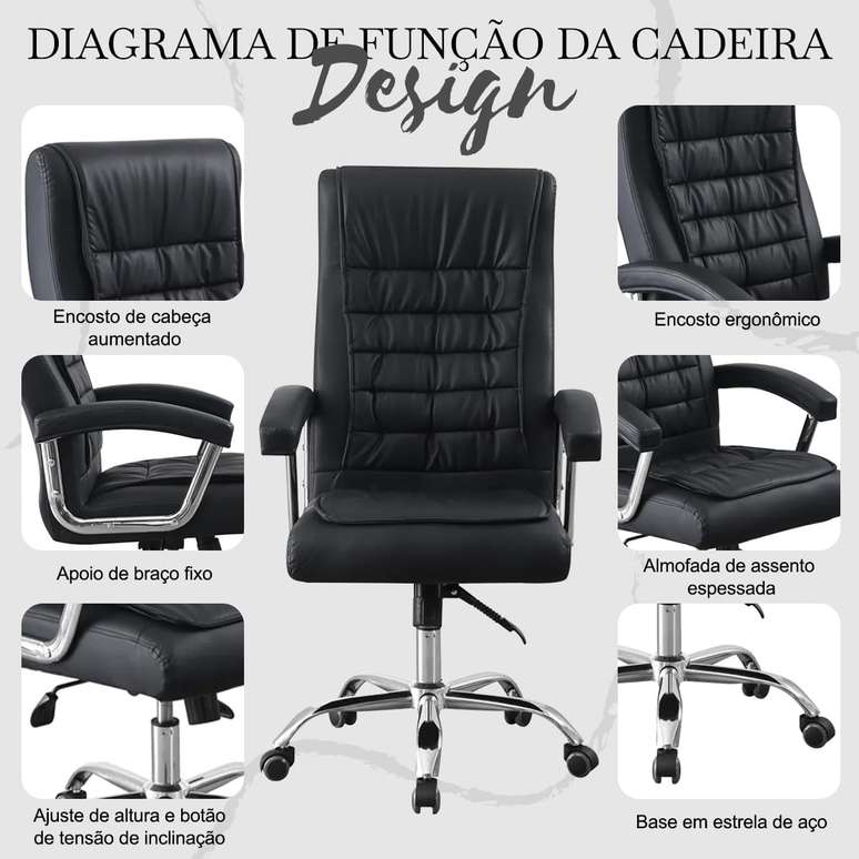 Cadeira De Escrit&oacute;rio Presidente Suporte Lombar Ergon&ocirc;mico Com Encosto Alto (Preto)