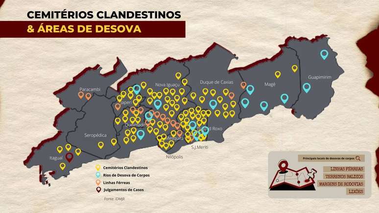 Entre 2021 e 2024, n&uacute;mero de cemit&eacute;rios clandestinos foi de 21 para 116. Nova Igua&ccedil;u, Duque de Caxias e Belford Roxo concentram mais da metade.