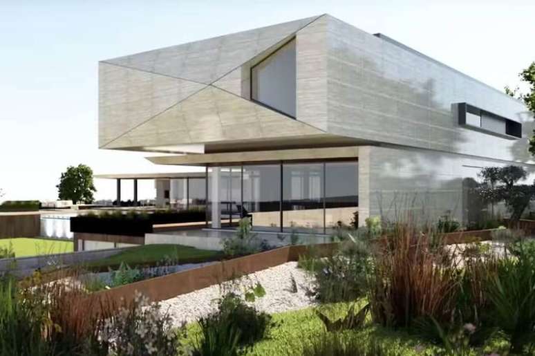 Fachada da futura mans&atilde;o do Cristiano Ronaldo em Portugu&ecirc;s.