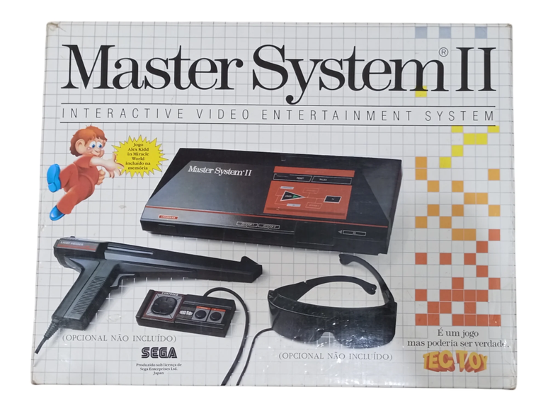 Imagem da caixa do Master System II da Tectoy, que tinha Alex Kidd in Miracle World inclu&iacute;do na mem&oacute;ria