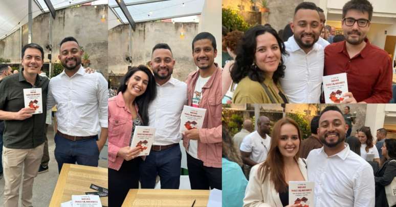 Matheus Meirelles received relatives, friends and television colleagues, such as Alan Severiano (left) and Isabela Leite (from Rosa), both of Globo, at the book event Matheus Meirelles received relatives, friends and television colleagues, such as Alan Severiano (left) and Isabela Leite (from Rosa), both of Globo, at the book event