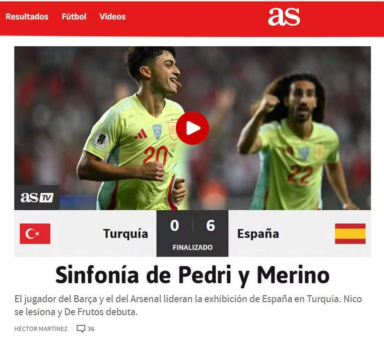 Espanha aplicou uma goleada por 6 a 0 nas Eliminat&oacute;rias &ndash;