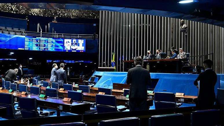 Plen&aacute;rio do Senado durante a vota&ccedil;&atilde;o do projeto que revogou a Lei de Seguran&ccedil;a Nacional (LSN) e inclui na legisla&ccedil;&atilde;o crimes contra o Estado Democr&aacute;tico de Direito