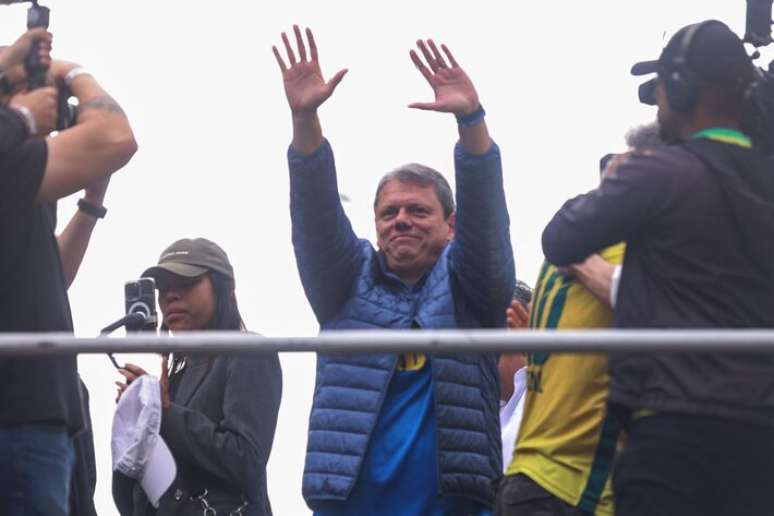 O governador de São Paulo, Tarcísio de Freitas, no ato de Sete de Setembro organizado na Avenida Paulista