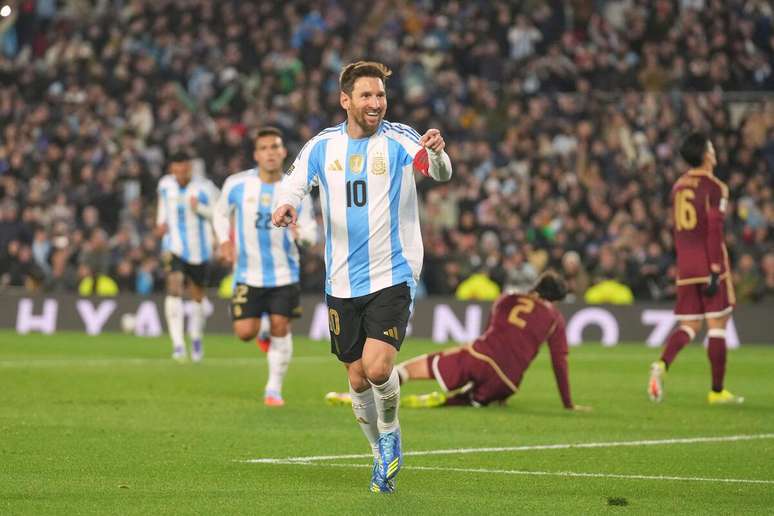 Lionel Messi (Argentina) celebrando seu gol contra a Venezuela, no dia 04.09.2025 
