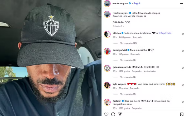 Ator Marlon Wayans postou foto com bon&eacute; do Galo